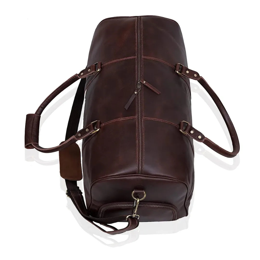 Men's Leather Duffel Weekend Bag with Shoulder Strap