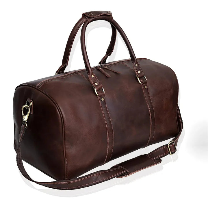 Men's Leather Duffel Weekend Bag with Shoulder Strap