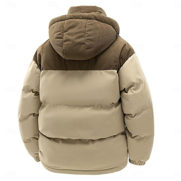 Men's Two-Tone Hooded Puffer Jacket with Full Zip