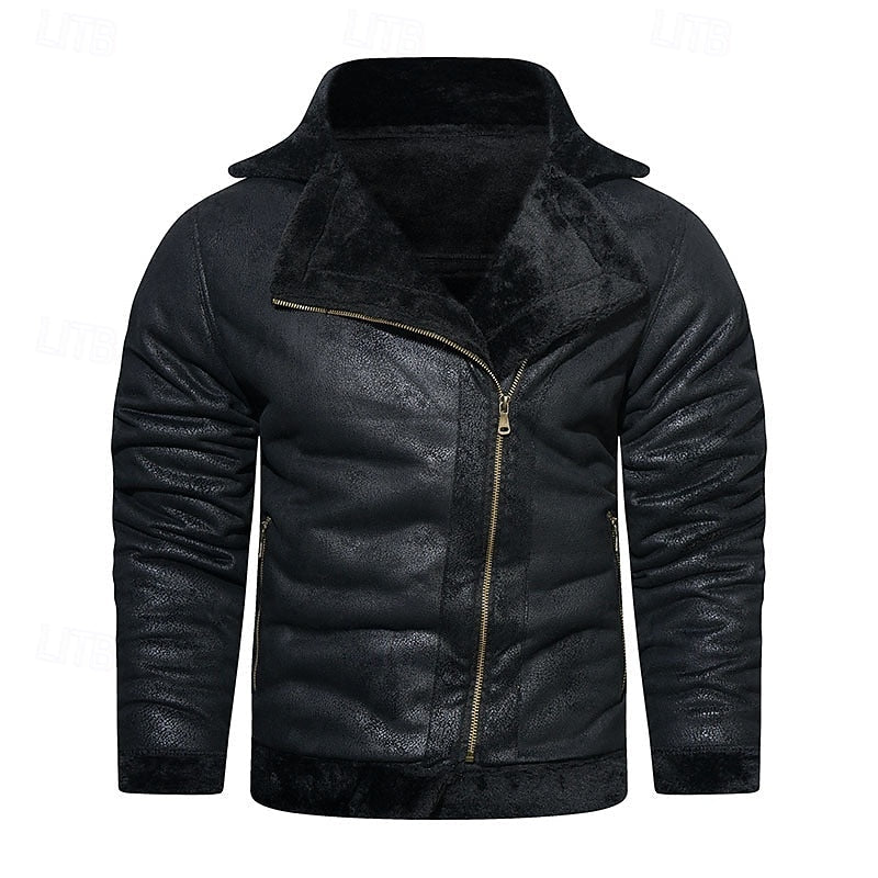 Men's Fleece-Lined Biker Jacket with Zip Pockets