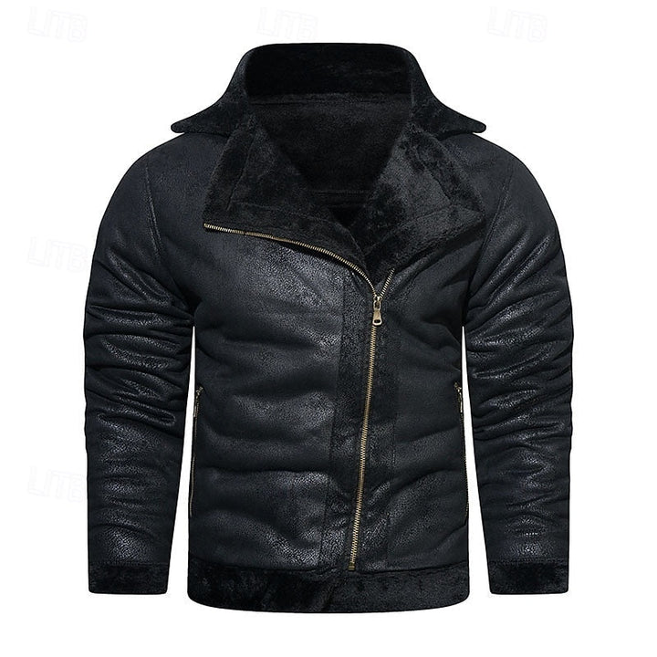 Men's Fleece-Lined Biker Jacket with Zip Pockets