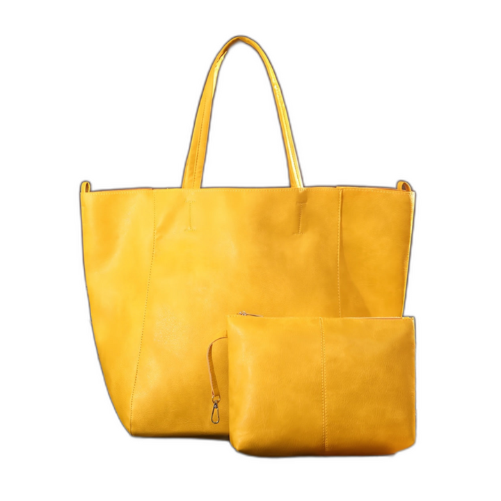 Women's Vintage Leather Tote Bag with Matching Purse