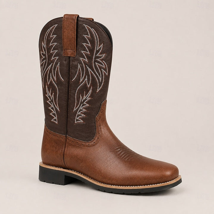 Men's Leather Western Cowboy Boots with Stitched Shaft