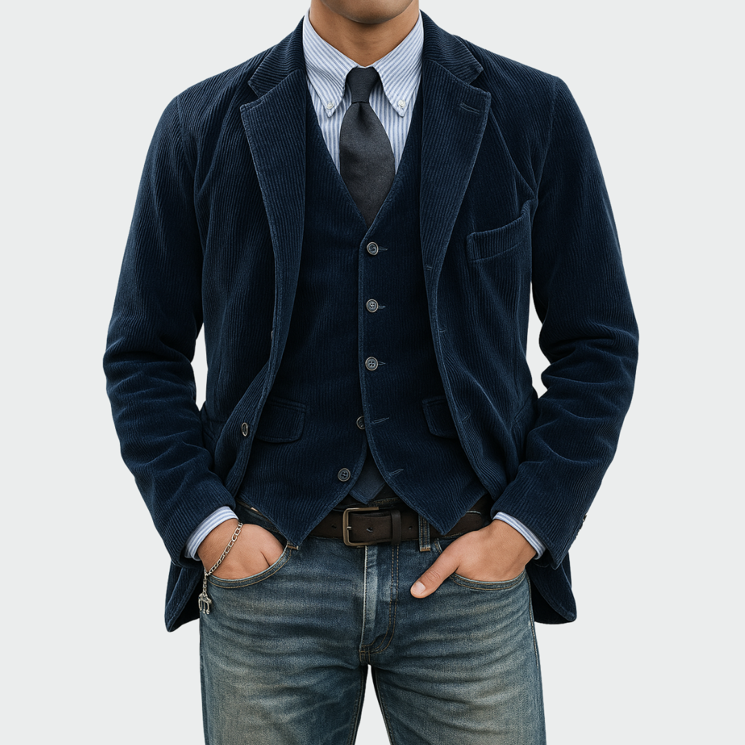 Men's Corduroy Blazer and Waistcoat Set