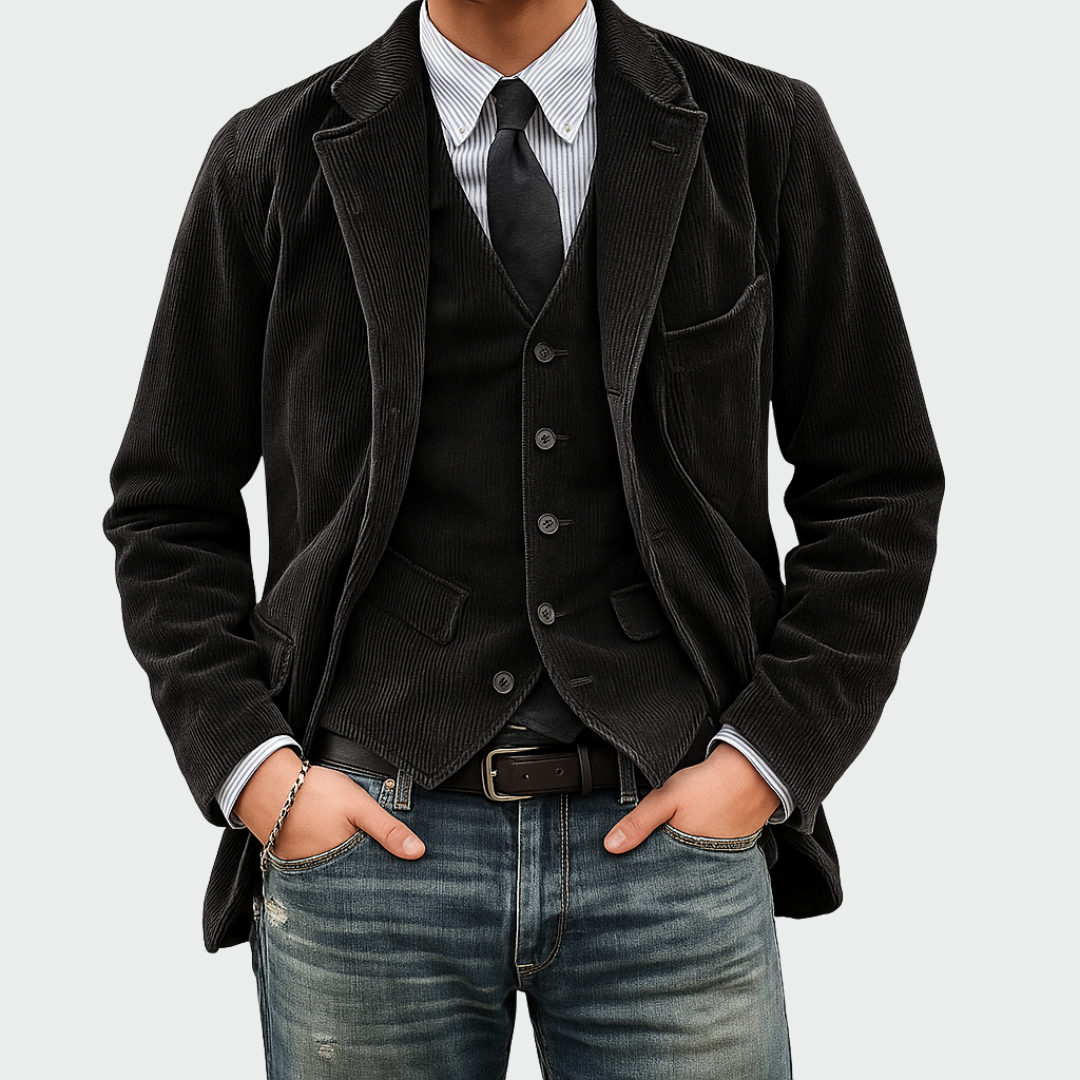 Men's Corduroy Blazer and Waistcoat Set