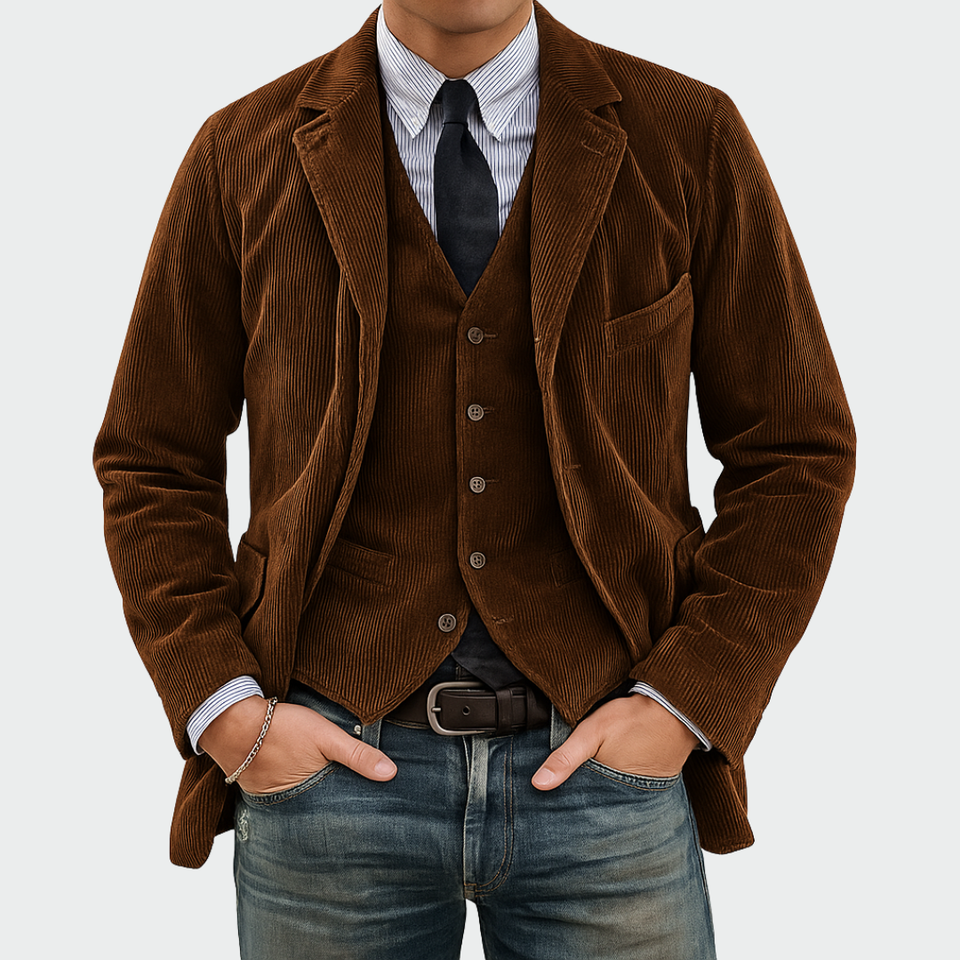 Men's Corduroy Blazer and Waistcoat Set