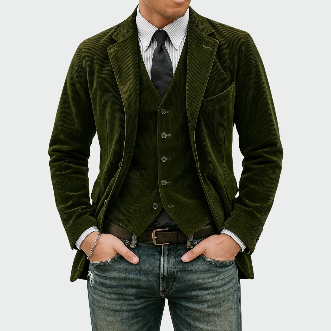 Men's Corduroy Blazer and Waistcoat Set