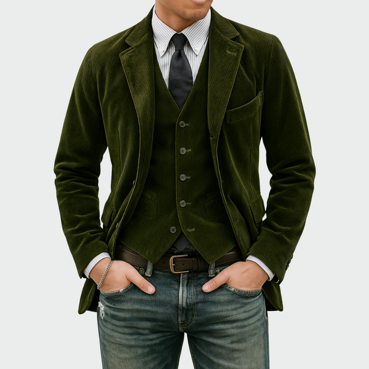 Men's Corduroy Blazer and Waistcoat Set