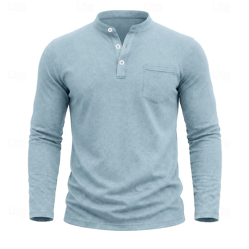 Men's Long Sleeve Henley with Chest Pocket