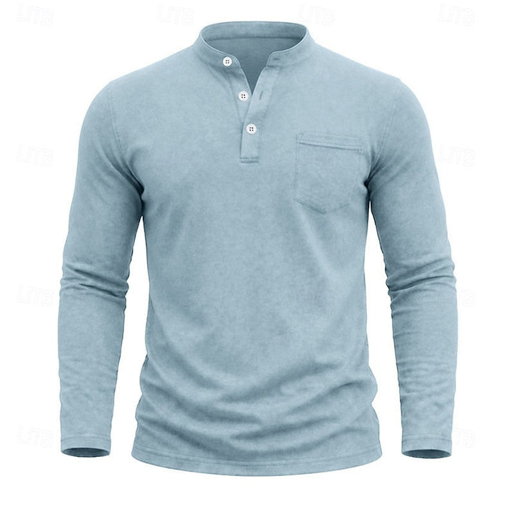 Men's Long Sleeve Henley with Chest Pocket