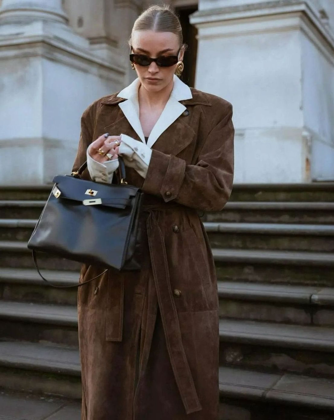 Women's Belted Trench Coat with Notch Collar