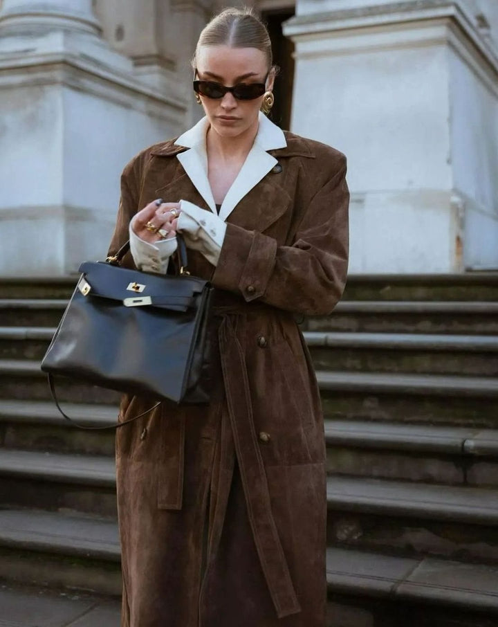 Women's Belted Trench Coat with Notch Collar