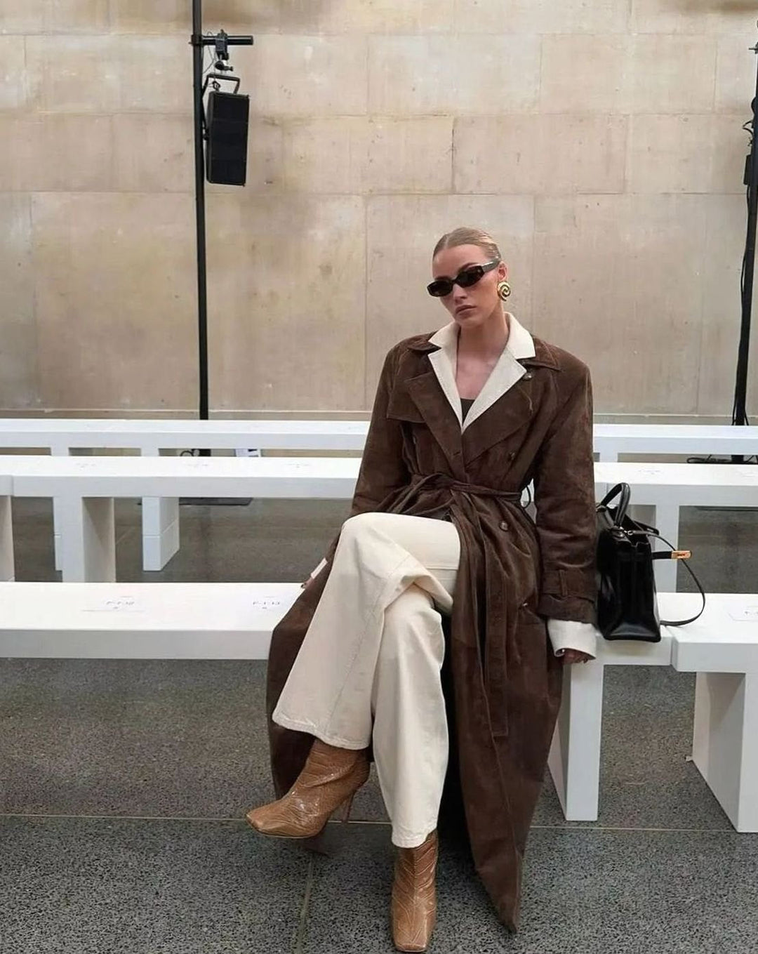 Women's Belted Trench Coat with Notch Collar