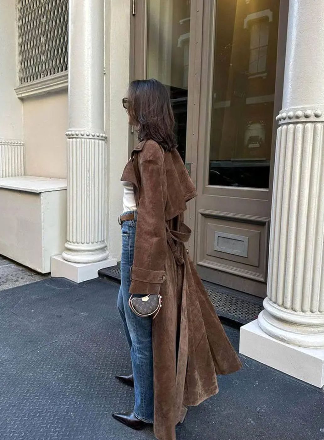 Women's Belted Trench Coat with Notch Collar