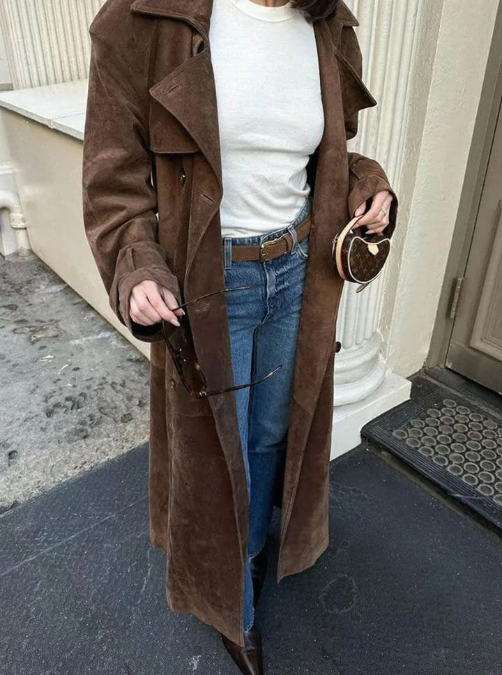 Women's Belted Trench Coat with Notch Collar