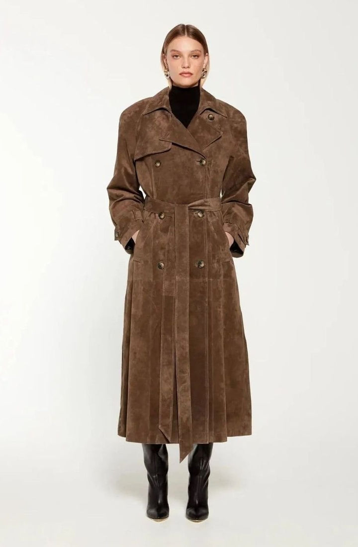 Women's Belted Trench Coat with Notch Collar