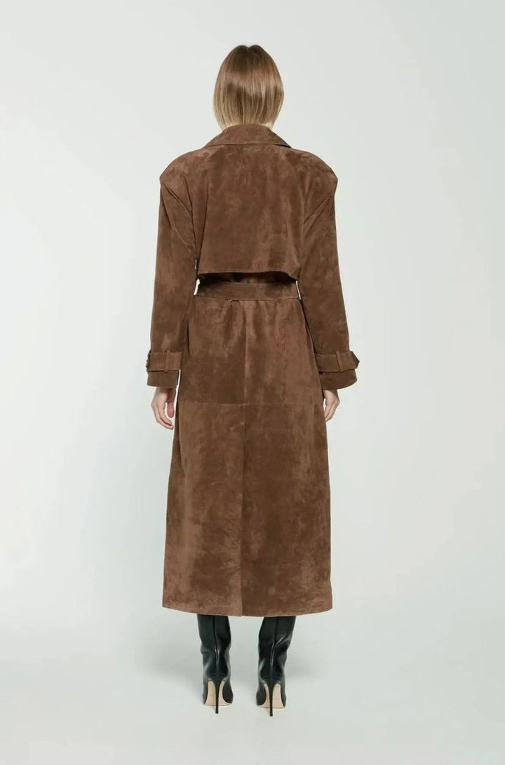Women's Belted Trench Coat with Notch Collar