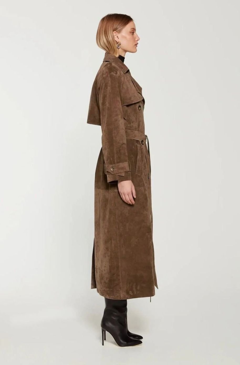 Women's Belted Trench Coat with Notch Collar