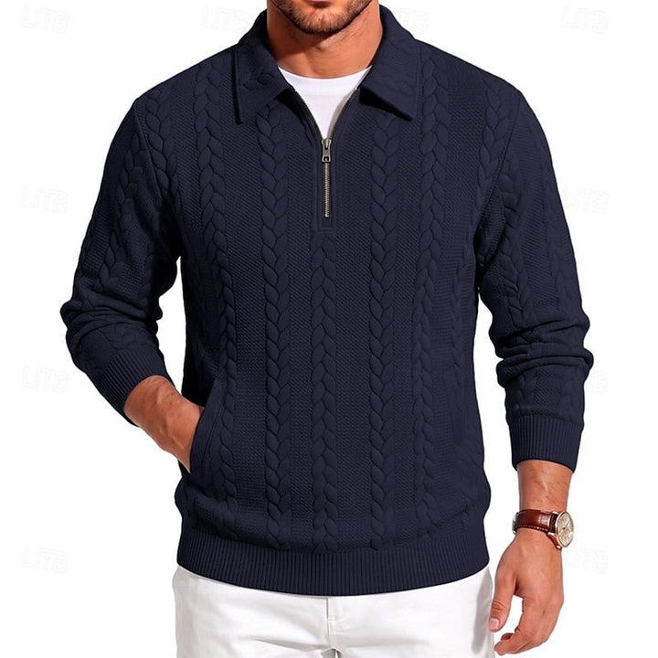 Men's Cable Knit Quarter-Zip Jumper with Collar