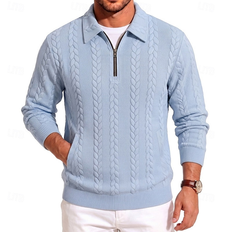 Men's Cable Knit Quarter-Zip Jumper with Collar