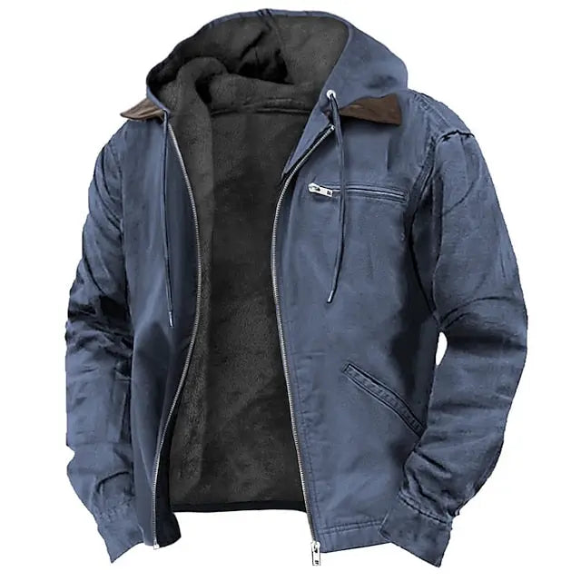 Men's Fleece-Lined Hooded Jacket with Zip Front