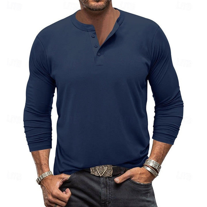 Men's Henley Shirt with Stand Collar Button Placket