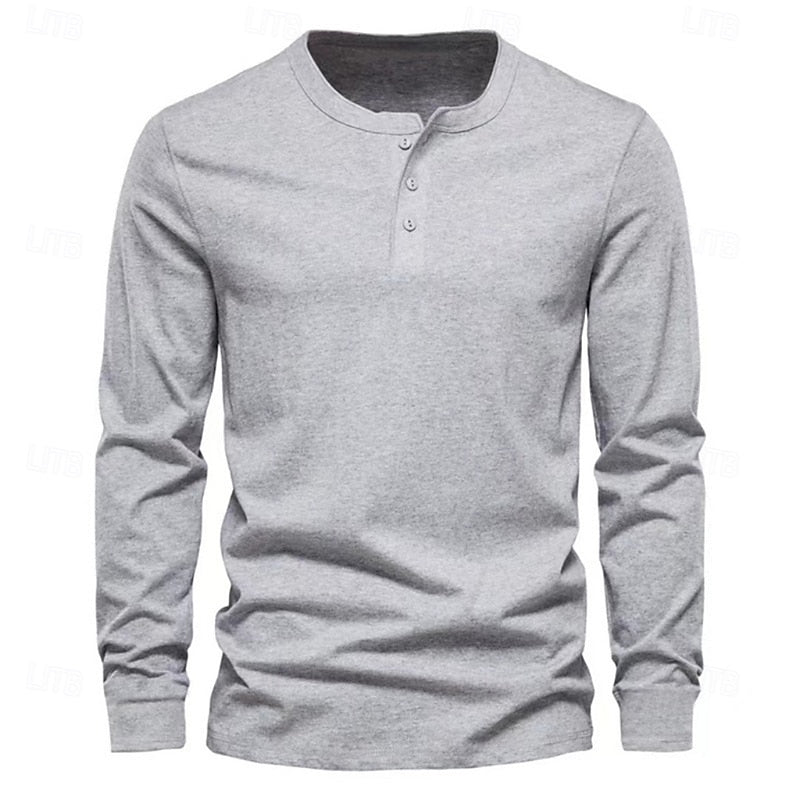Men's Henley Shirt with Stand Collar Button Placket