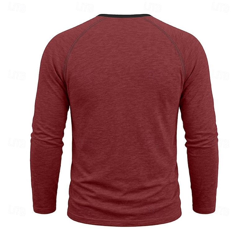 Men's Raglan Sleeve Henley with Contrast Trim