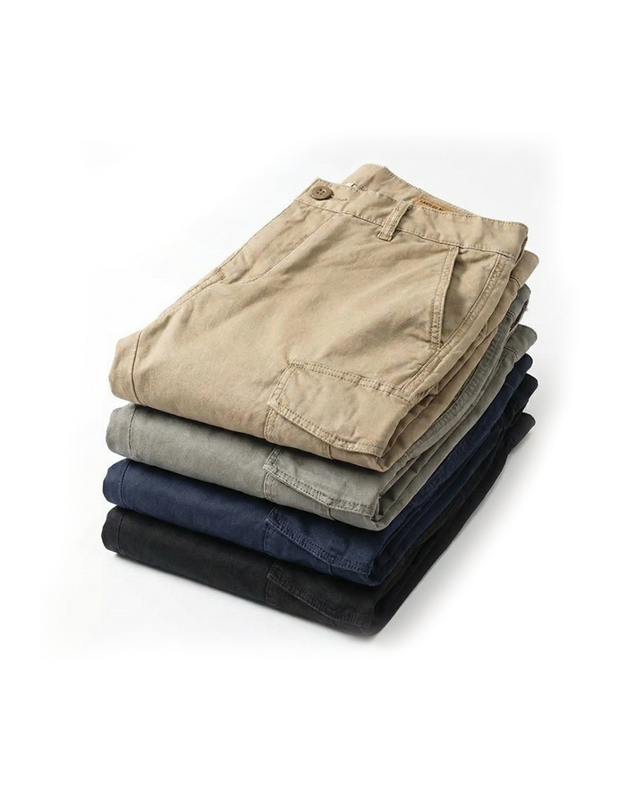 Men's Cotton Cargo Trousers with Turn-Up Hem