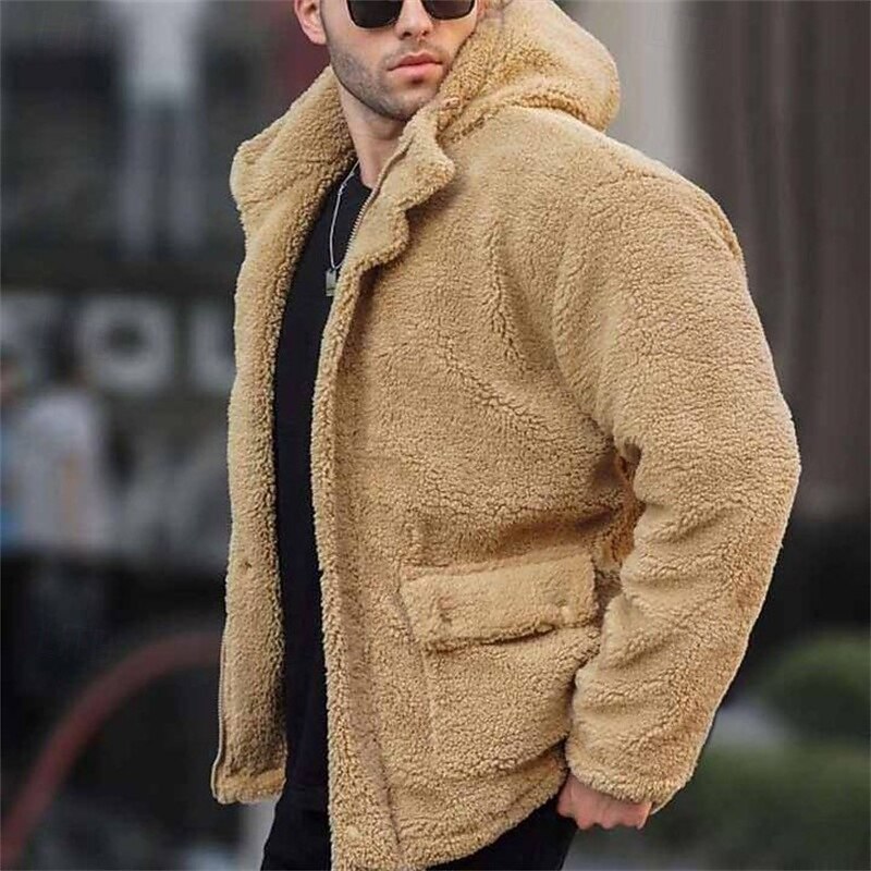Men's Fleece Hooded Jacket with Pockets in Relaxed Fit