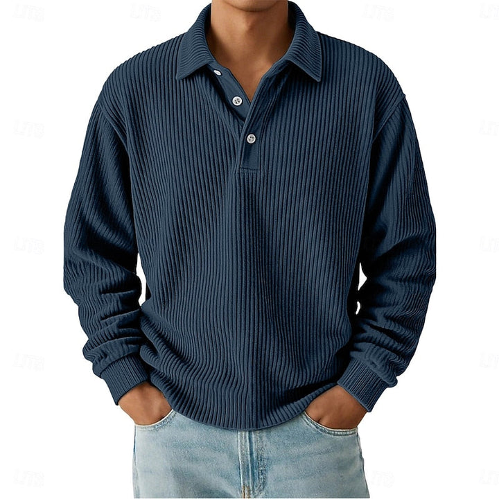 Men's Ribbed Knit Polo Shirt with Button Placket