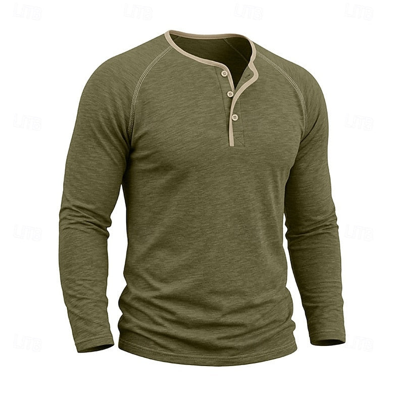 Men's Raglan Sleeve Henley with Contrast Trim