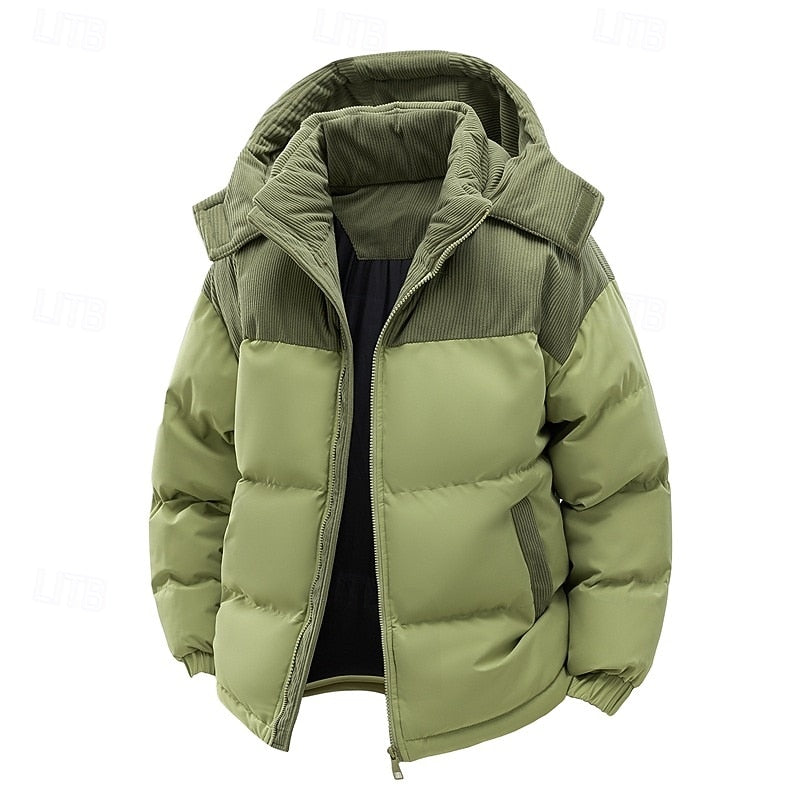 Men's Two-Tone Hooded Puffer Jacket with Full Zip