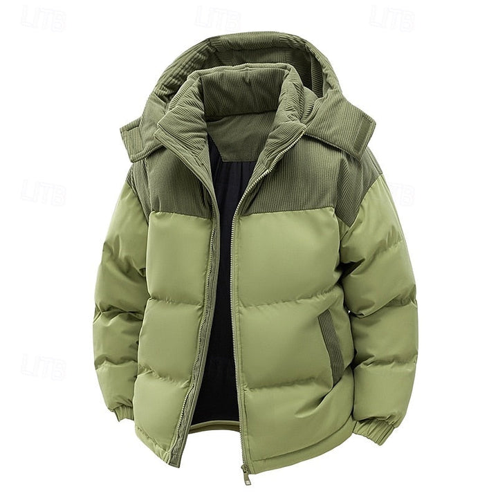 Men's Two-Tone Hooded Puffer Jacket with Full Zip