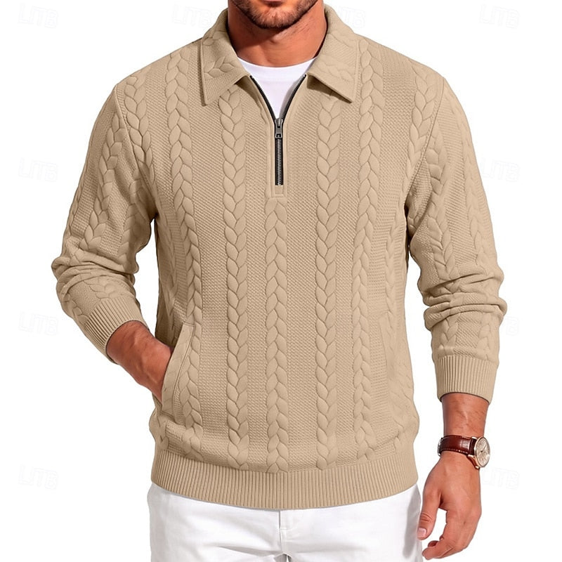 Men's Cable Knit Quarter-Zip Jumper with Collar