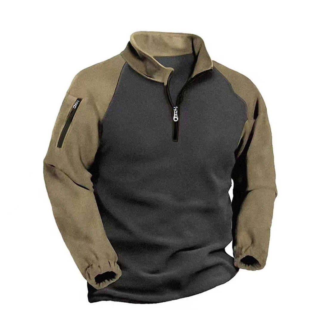 Pull polaire pour homme à fermeture zippée au quart avec motif à empiècements de couleurs