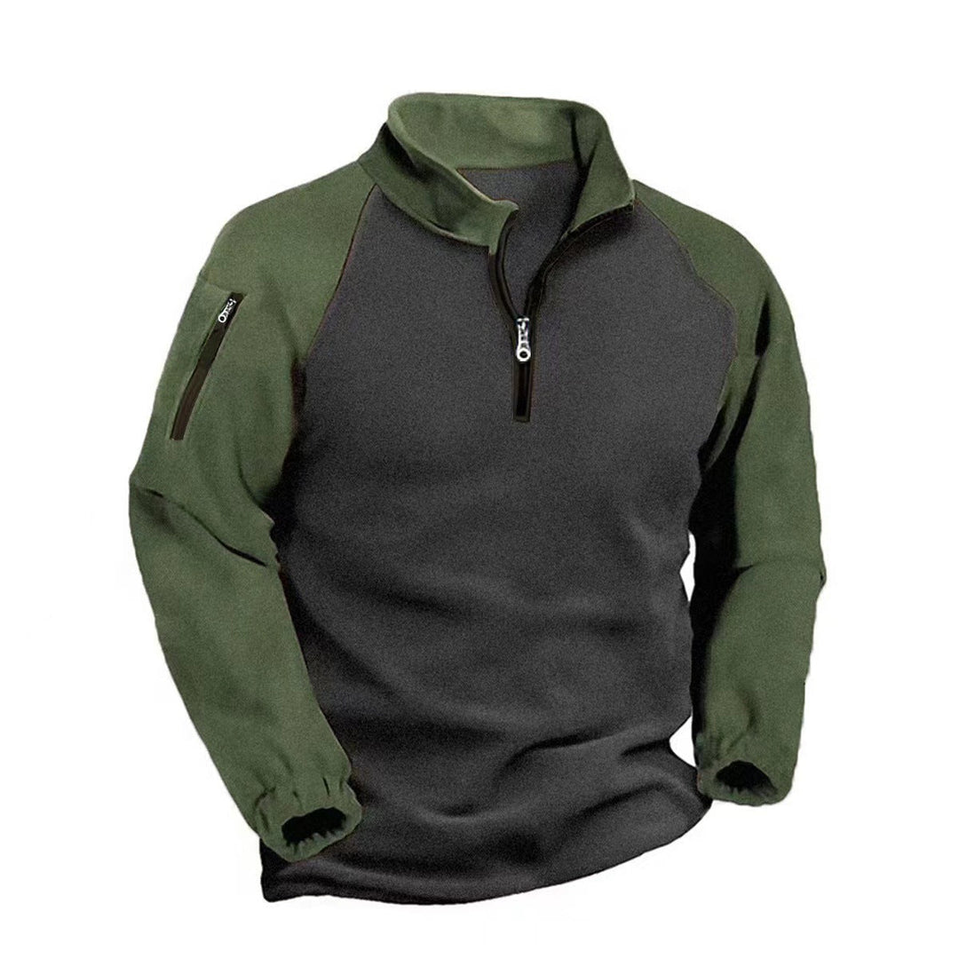 Pull polaire pour homme à fermeture zippée au quart avec motif à empiècements de couleurs
