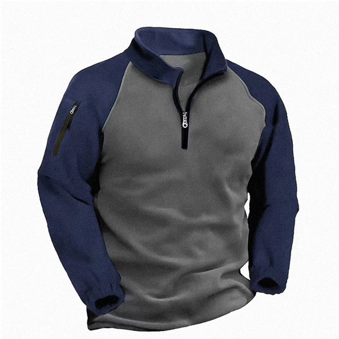 Pull polaire pour homme à fermeture zippée au quart avec motif à empiècements de couleurs
