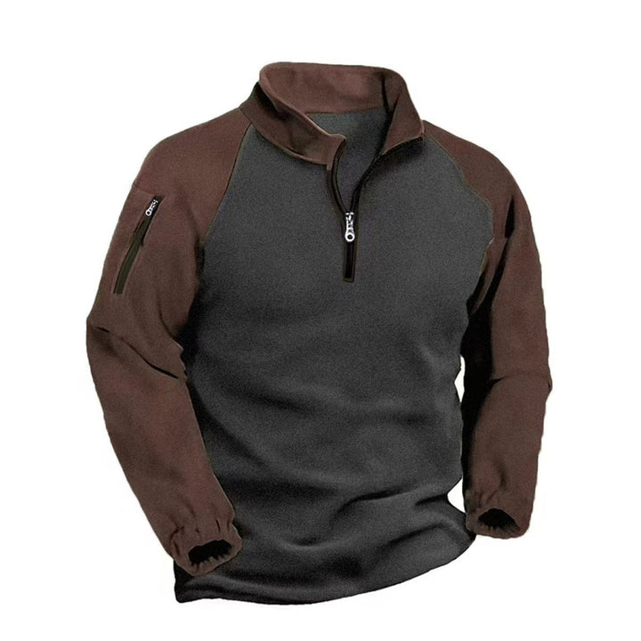 Pull polaire pour homme à fermeture zippée au quart avec motif à empiècements de couleurs