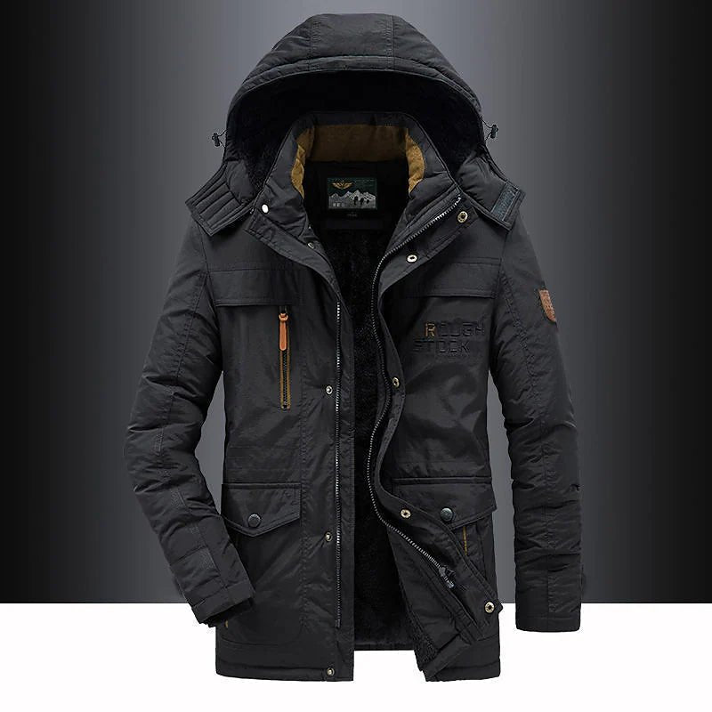 Men's Fleece-Lined Parka Jacket with Hood