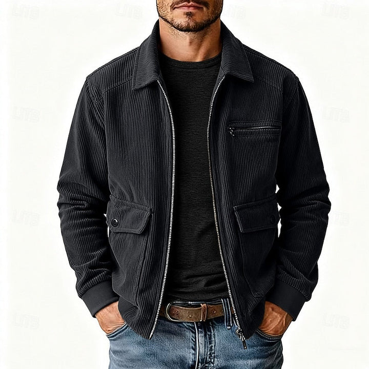 Men's Corduroy Zip-Up Jacket with Flap Pockets