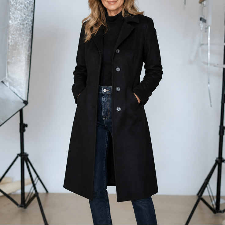 Women's Suedette Longline Trench Coat with Four-Button Front