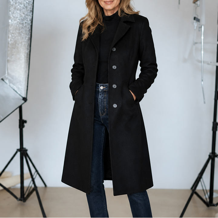 Women's Suedette Longline Trench Coat with Four-Button Front