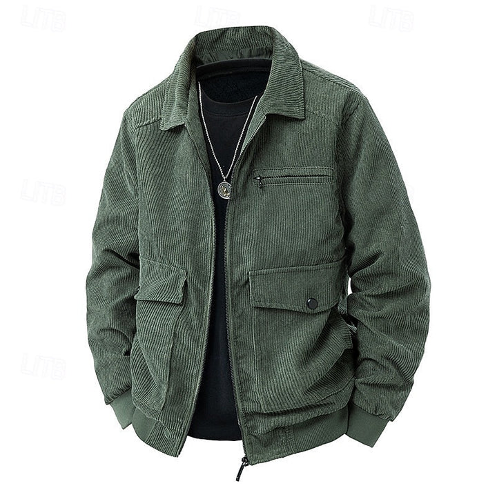 Men's Corduroy Zip-Up Jacket with Flap Pockets