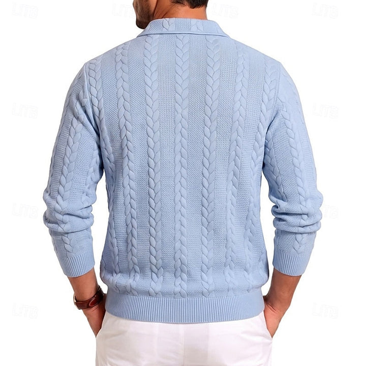 Men's Cable Knit Quarter-Zip Jumper with Collar
