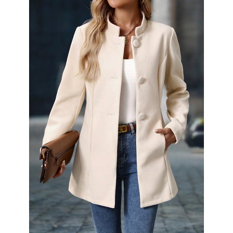Women's Stand Collar Tailored Coat with Button Front