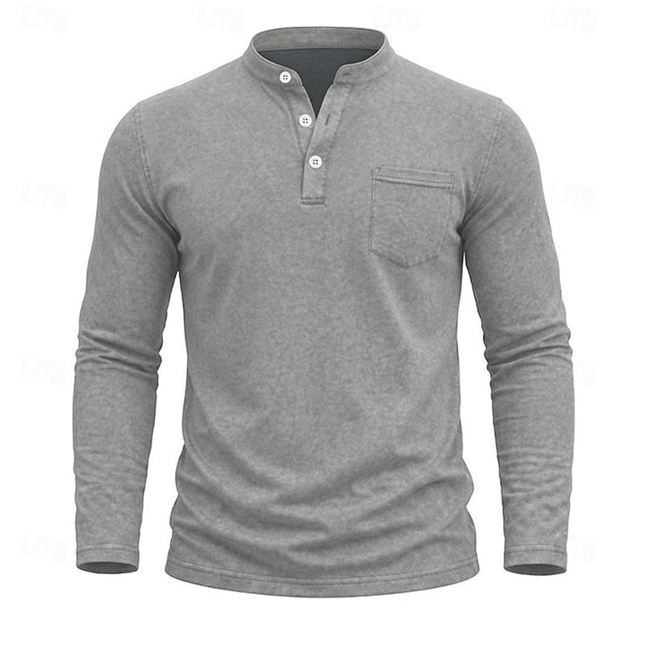 Men's Long Sleeve Henley with Chest Pocket