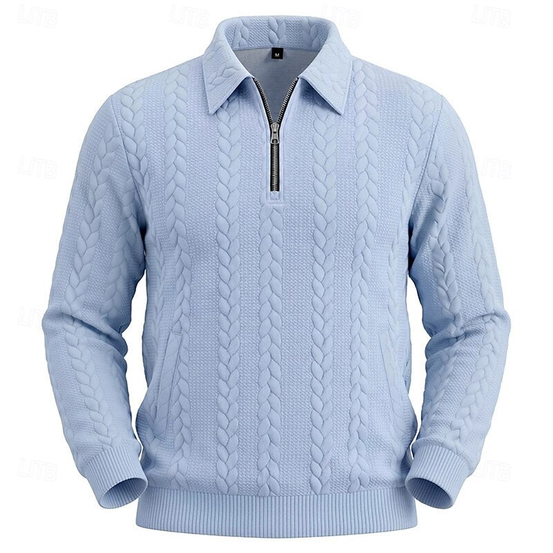 Men's Cable Knit Quarter-Zip Jumper with Collar