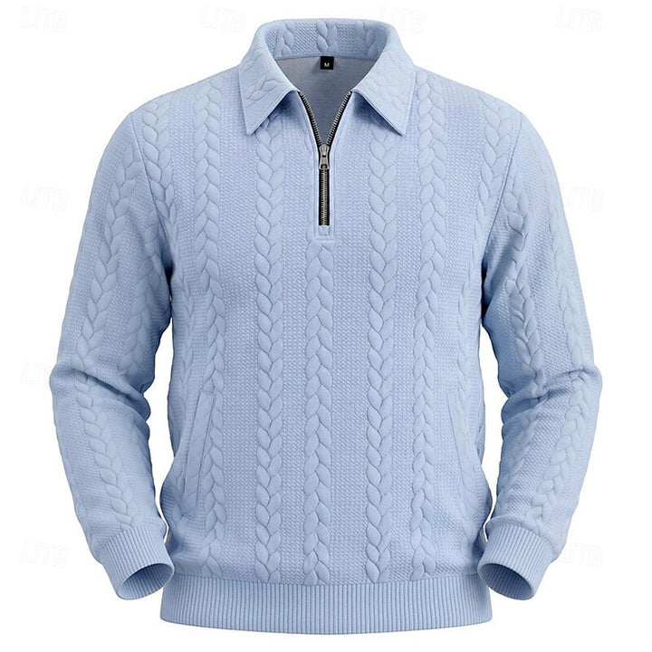 Men's Cable Knit Quarter-Zip Jumper with Collar