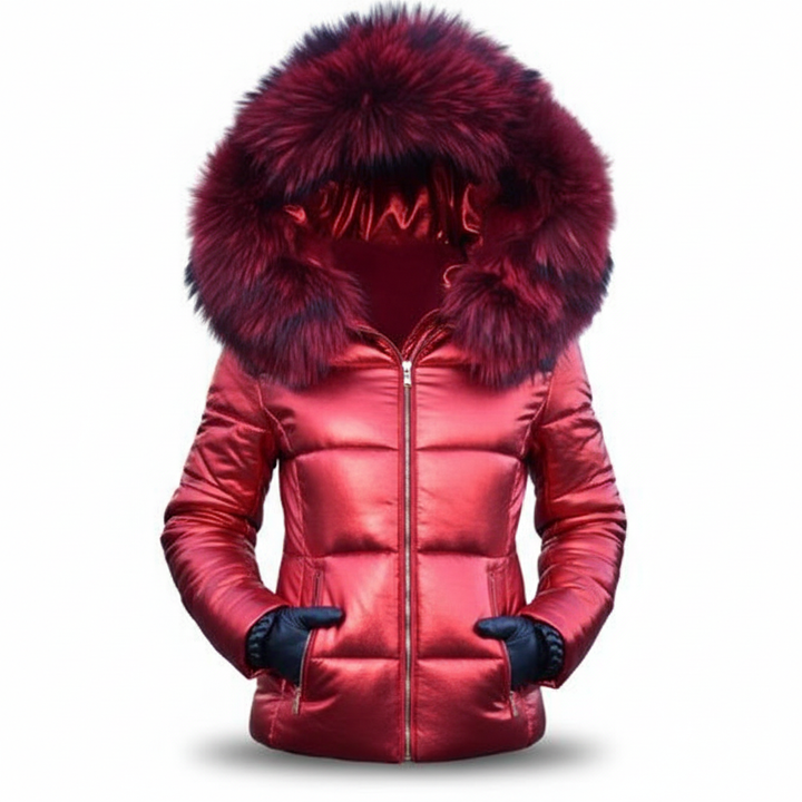 Women's Padded Parka with Fur Trim Hood